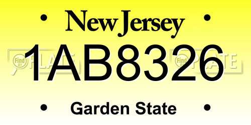 1AB8326 New Jersey License Plate