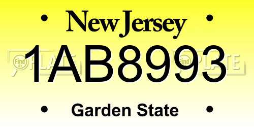 1AB8993 New Jersey License Plate