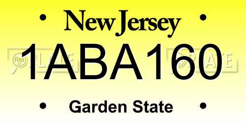 1ABA160 New Jersey License Plate