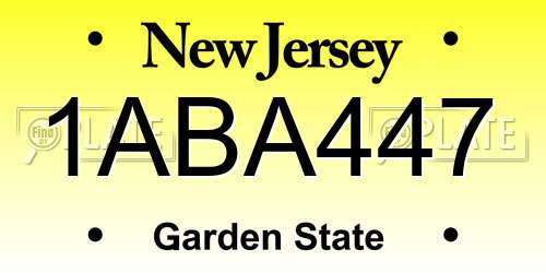 1ABA447 New Jersey License Plate
