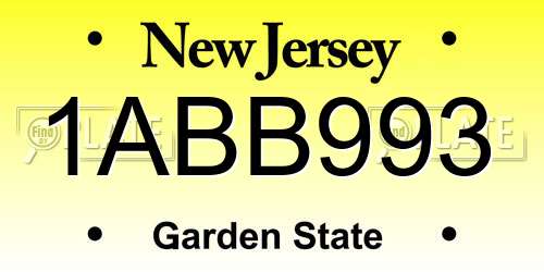 1ABB993 New Jersey License Plate