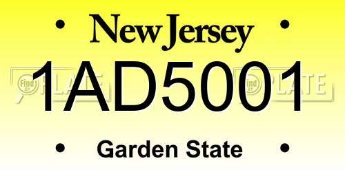1AD5001 New Jersey License Plate