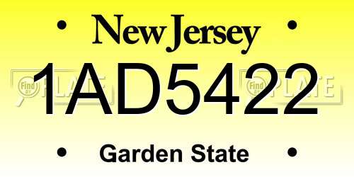 1AD5422 New Jersey License Plate