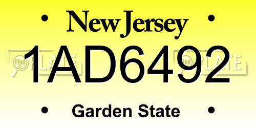 1AD6492 New Jersey License Plate