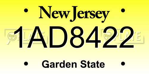 1AD8422 New Jersey License Plate