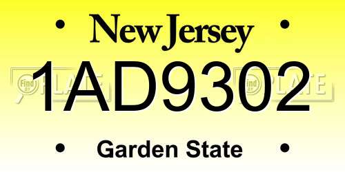 1AD9302 New Jersey License Plate