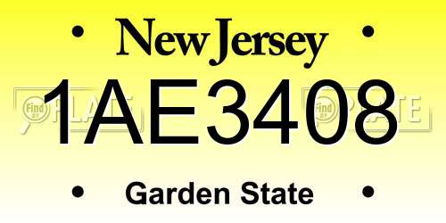1AE3408 New Jersey License Plate
