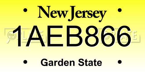1AEB866 New Jersey License Plate