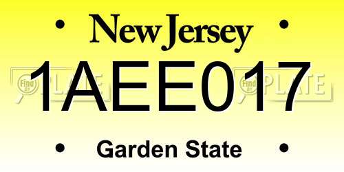 1AEE017 New Jersey License Plate
