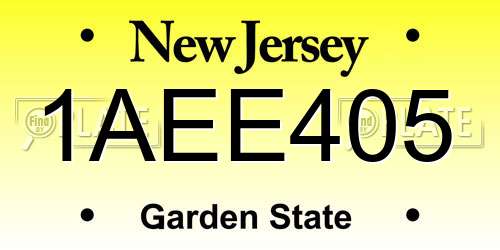 1AEE405 New Jersey License Plate