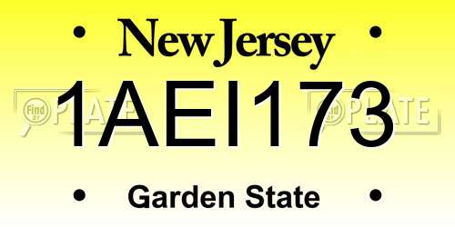 1AEI173 New Jersey License Plate