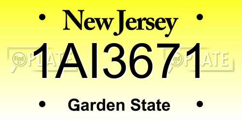 1AI3671 New Jersey License Plate