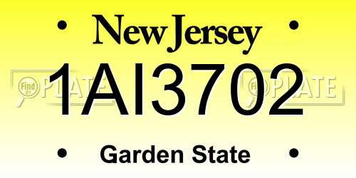 1AI3702 New Jersey License Plate