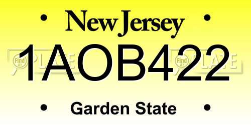 1AOB422 New Jersey License Plate