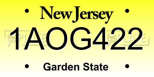 1AOG422 New Jersey License Plate