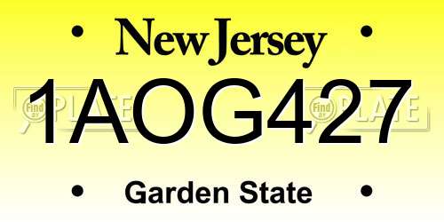 1AOG427 New Jersey License Plate