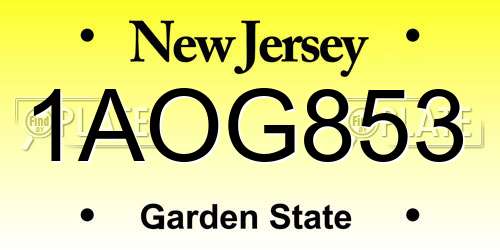 1AOG853 New Jersey License Plate