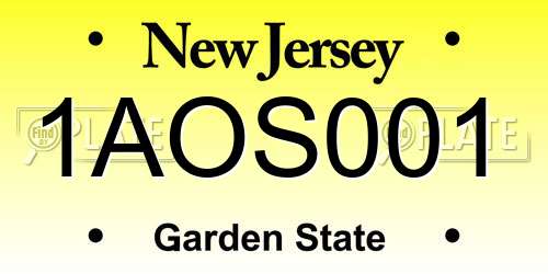 1AOS001 New Jersey License Plate