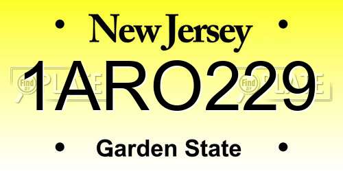 1ARO229 New Jersey License Plate