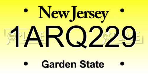 1ARQ229 New Jersey License Plate