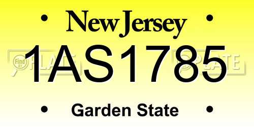 1AS1785 New Jersey License Plate