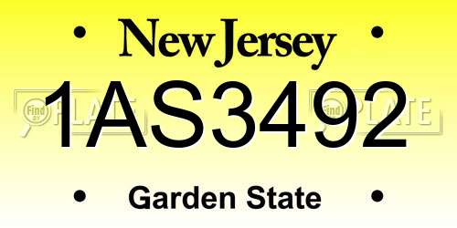 1AS3492 New Jersey License Plate