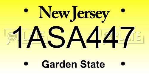 1ASA447 New Jersey License Plate