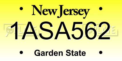 1ASA562 New Jersey License Plate