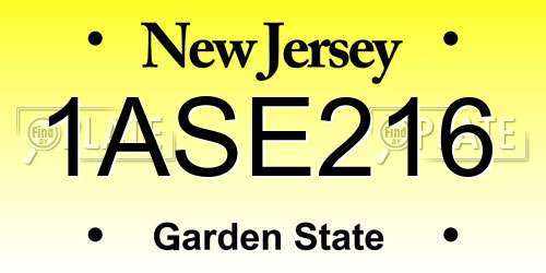 1ASE216 New Jersey License Plate