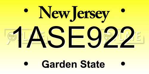 1ASE922 New Jersey License Plate