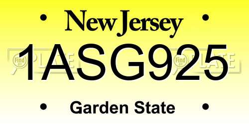 1ASG925 New Jersey License Plate