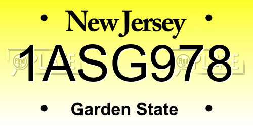 1ASG978 New Jersey License Plate