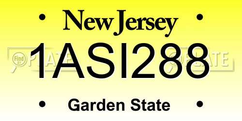 1ASI288 New Jersey License Plate