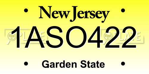 1ASO422 New Jersey License Plate