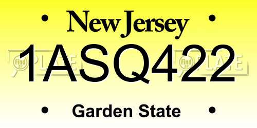 1ASQ422 New Jersey License Plate