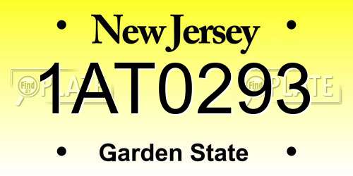 1AT0293 New Jersey License Plate