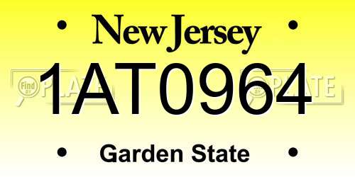 1AT0964 New Jersey License Plate