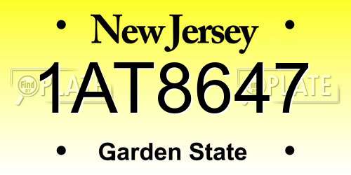 1AT8647 New Jersey License Plate