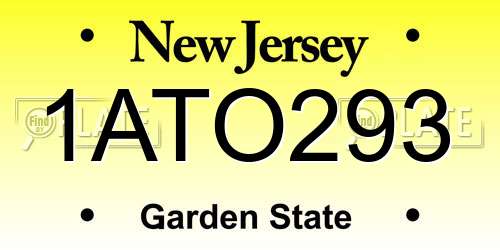 1ATO293 New Jersey License Plate
