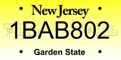 1BAB802 New Jersey License Plate