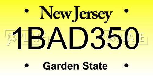 1BAD350 New Jersey License Plate