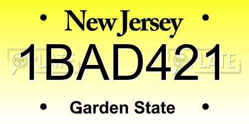 1BAD421 New Jersey License Plate