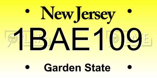 1BAE109 New Jersey License Plate