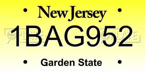1BAG952 New Jersey License Plate