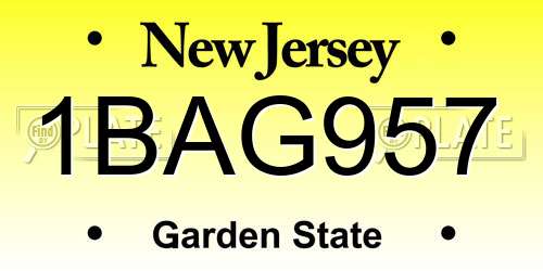 1BAG957 New Jersey License Plate