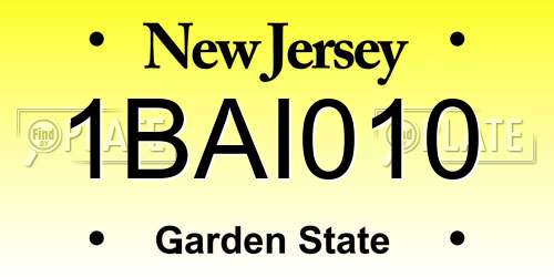 1BAI010 New Jersey License Plate