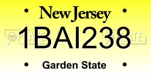 1BAI238 New Jersey License Plate