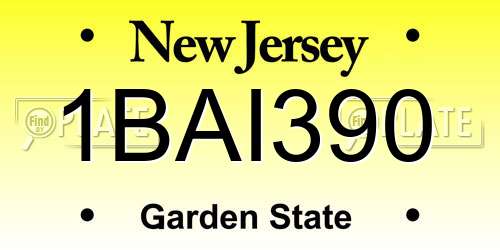 1BAI390 New Jersey License Plate