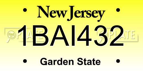 1BAI432 New Jersey License Plate