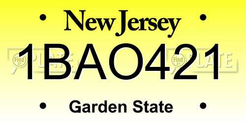 1BAO421 New Jersey License Plate